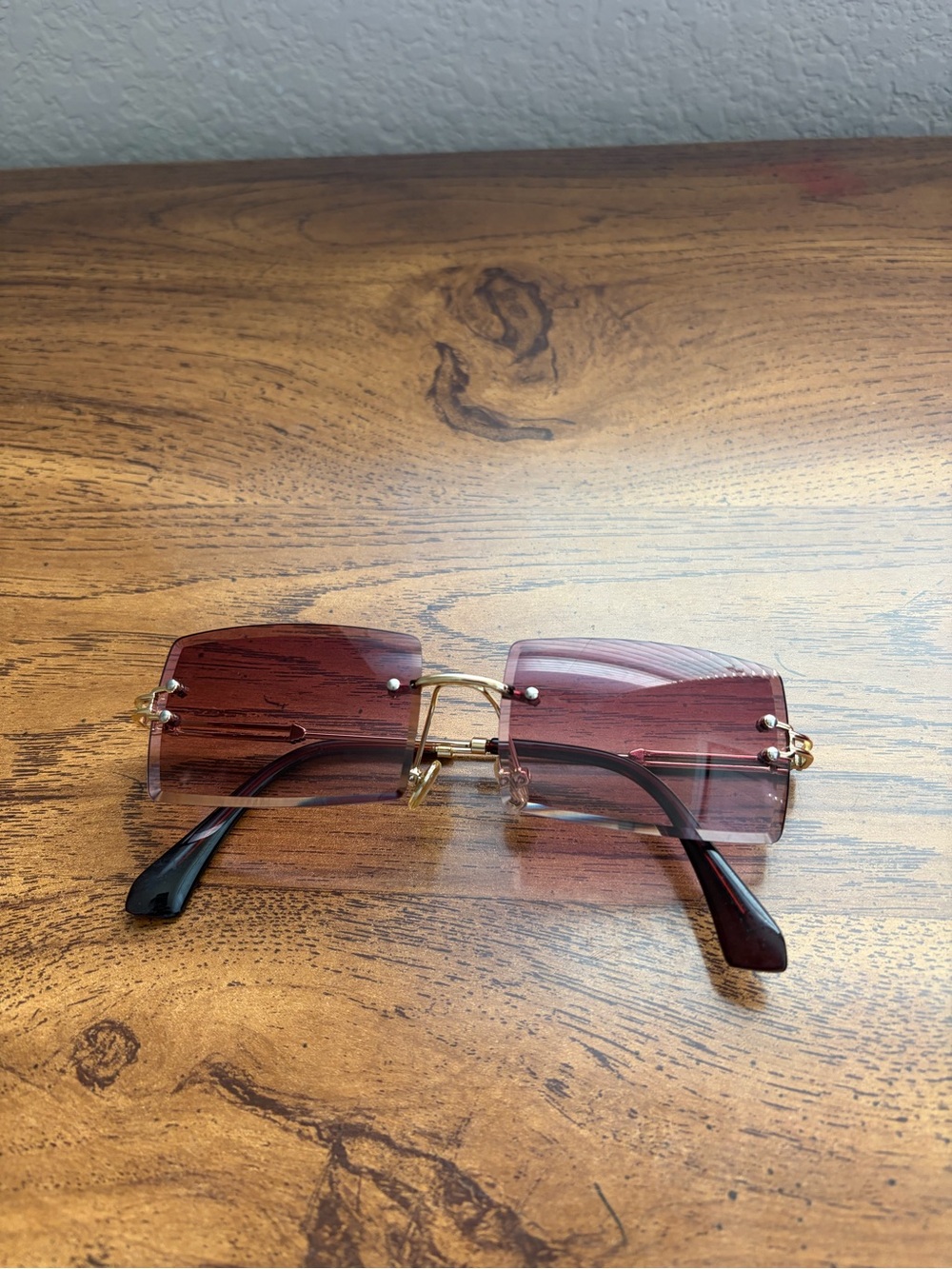 Ambassador Rimless Square Gradient Pink Tinted Sunglasses - Gold Frame